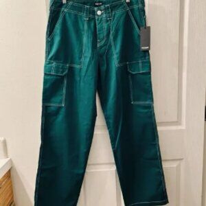 True Religion Military Baggy Cargo Pants Women 31 Aventurine Green White Stitch